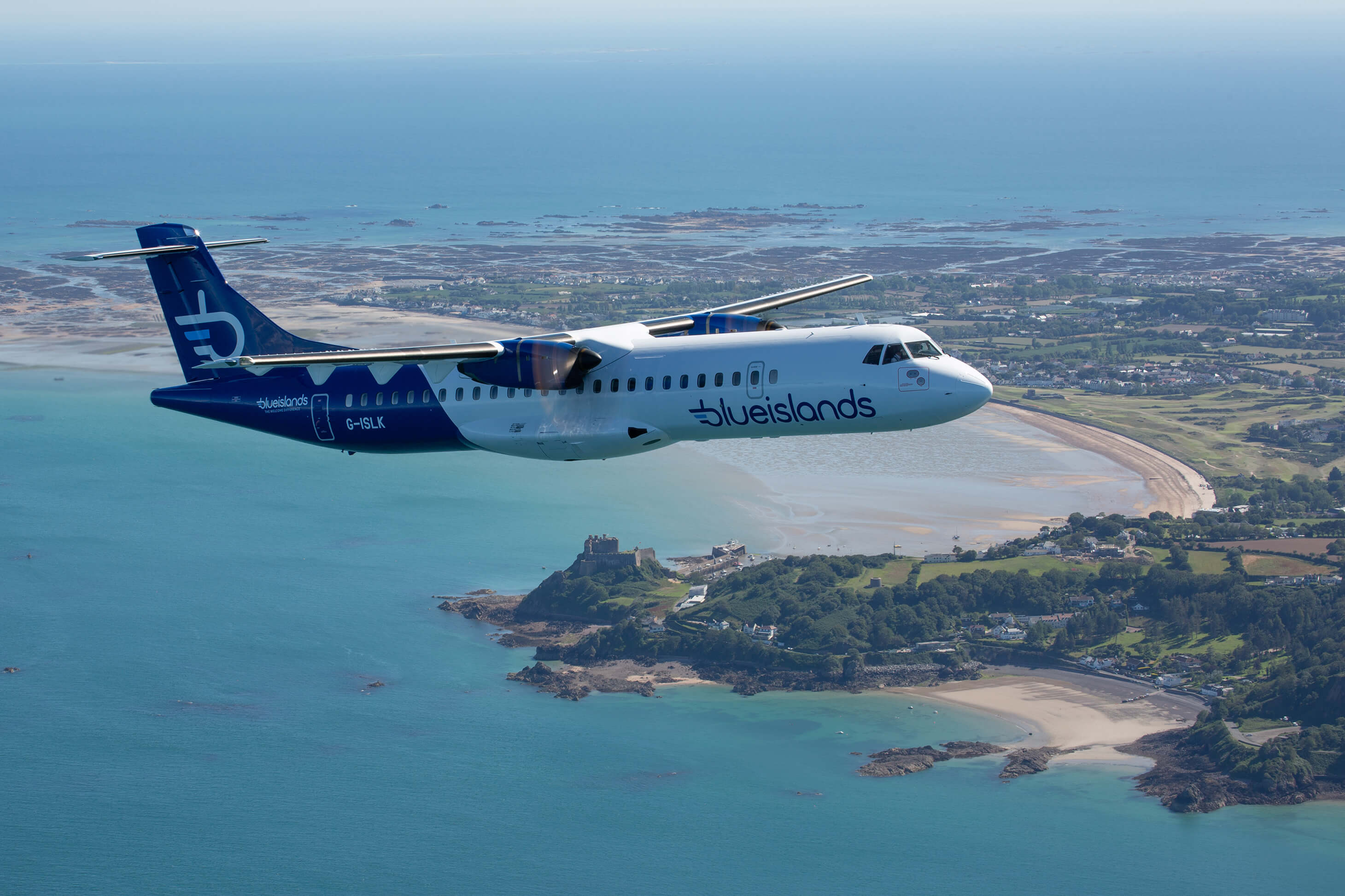 Blue Islands ATR flying over Jersey